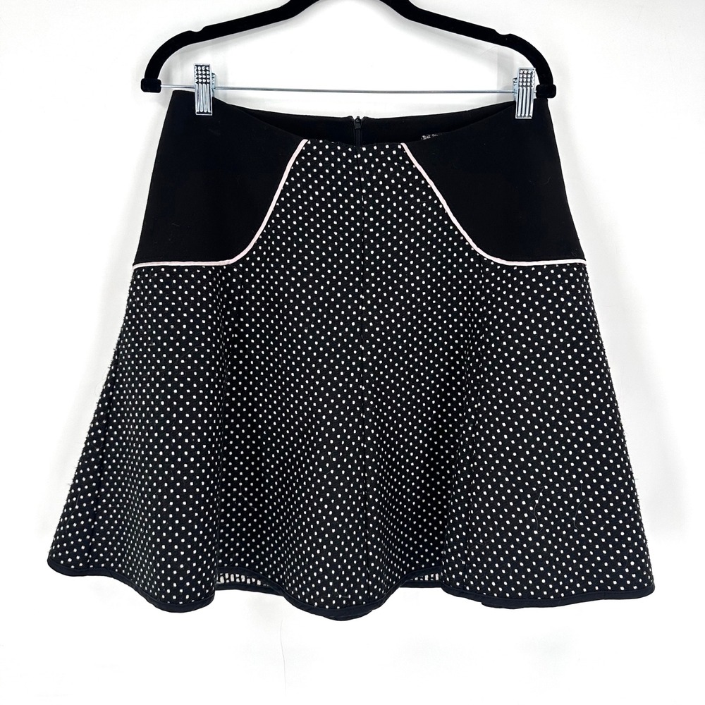 Annie 50 Black White Polka Dot Skirt Flounce A-Line Midi Size L Pin-up Coquette‎